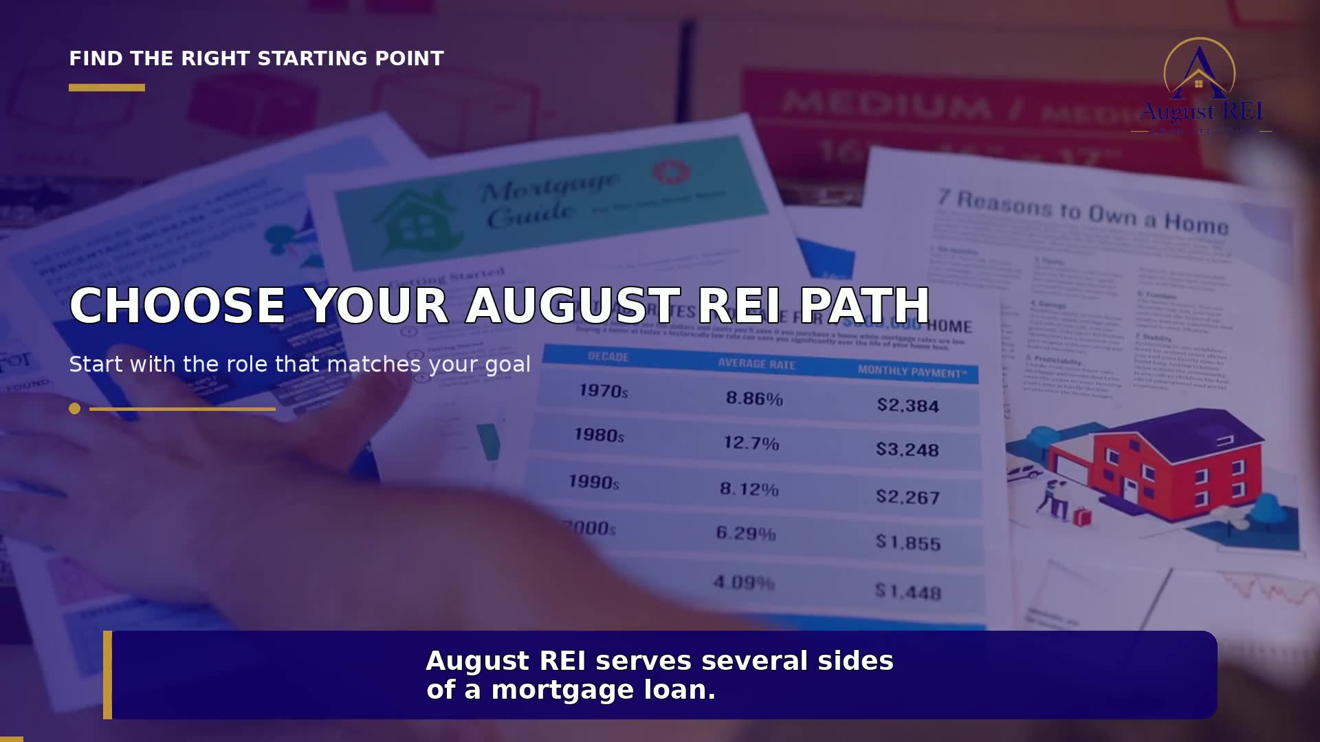 Title card reading “Choose your August REI path — start with the role that matches your goal.”